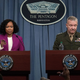 Pentagon Chief Spokesperson Dana W. White and Joint Staff director Lt. Gen. Kenneth F. McKenzie Jr., at a press briefing on Saturday.